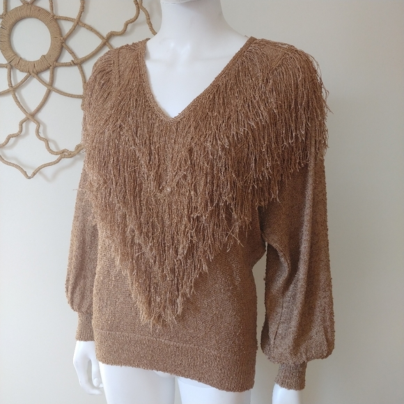 80s VINTAGE SHAGGY FRINGE BOHEMIAN RETRO HIPPY WESTERN SWEATER S M - Picture 7 of 9